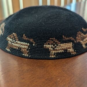 Lion Of Judah Embroidered Black Kippah Jewish Tradition. Hand Crafted. Crochet.